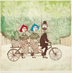 Three Israelis on Bicycle, color by Mireille Kramer, lithograph, offered Aug 2020