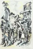 Jerusalem Street Scene by Yona Mach, watercolor on paper, offered Aug 2020