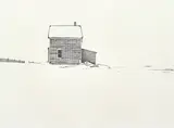 David Nowicki, Farmhouse in a Field, 1975, pen and ink on paper