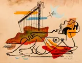 Reclining Figure after Le Corbusier, 1940's by Texion, ink, gouache and watercolor, offered Aug 2020