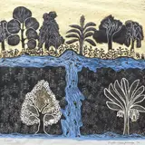 Shonu, 1979, color by Madhu Bazaz Wangu, woodcut accented with gold paint, offered Aug 2020