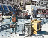 Sandra Sheeran, Road Repair at Market Square, Pittsburgh, watercolor
