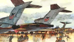 Nat Youngblood, Busy Airport Scene, watercolor