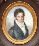 Miniature Portrait of a Gentleman, 19th century, signed along right edge, image sight 3 x 2.5 inches in a decorative wood frame 6 x 5 inches by Claude Charles Berny, ink note, in French, on verso possibly identifying the subject. Provenance: From, offered Jun 2020