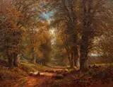 Shepherd and Sheep on a Trail by Alfred Augustus Glendening, Sr., 1875, oil on canvas, offered Jun 2020