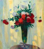 Red Flowers, Tall Vase by Bernard Gutmann, 1919, oil on canvas, offered Jun 2020