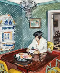 Robert Hallowell, Interior with Woman Writing, 1923-4, oil on canvas