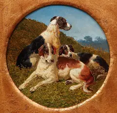 Three Hounds Resting by John Frederick Herring, Sr., c.1858, oil on board, offered Jun 2020