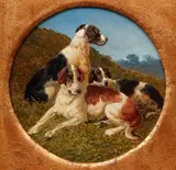 John Frederick Herring, Sr., Three Hounds Resting, c.1858, oil on board