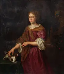 Young Woman with Her Dog by Peter Lely, oil on canvas, 17th century, offered Jun 2020