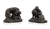 Pierre-Jules Mêne, A Pair of Sculptures Showing a Boy, Large Dog and Snake, c.
