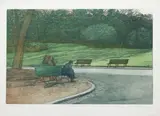 Harold Altman, Seated Figures, Parc Montsouris, lithograph printed in colors, pencil