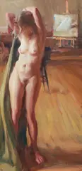 Quang Ho, Standing Female Nude Model, oil on board