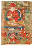 with Disciples, Tibet by Thangka of a Lama, gouache on cotton with gilt accents, offered Jun 2020
