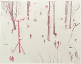 Harold Corsini, Skiers, solarized color, photograph