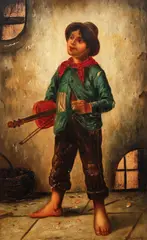 Le Petit Violoniste (The Little Violinist), undated (early 20th century) by François Xavier Bricard, oil on board, offered May 2020