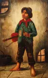 Le Petit Violoniste (The Little Violinist), undated (early 20th century) by François Xavier Bricard, oil on board, offered May 2020
