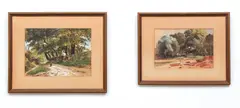 Lot of 2 framed paintings of Normandy, France: 1. Normandy by Regis Francois Gignoux, watercolor, c.late 1870s, offered May 2020