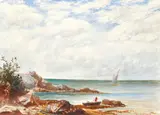 Regis Francois Gignoux, Lot of 3 seascape paintings in France, all unframed: 1. St. Jean Mediterranean