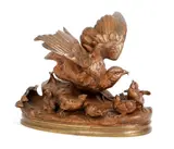 Alphonse Alexandre Arson, Bird Feeding Her Chicks, patinated, bronze sculpture
