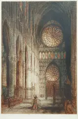 James Alphege Brewer, Rheims Cathedral, colored, engraving