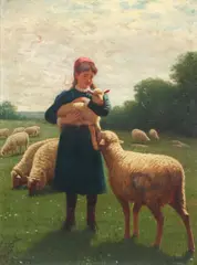 Samuel S. Carr, Young Shepherdess Holding The Baby Lamb, oil on canvas