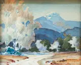 Mountainscape by Bessie Ella Hazen, watercolor on paper, offered May 2020