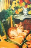 Robert Schmalzried, Resting Cat, 1972, acrylic on masonite panel