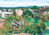 Barry Shields, Plein Air Landscape with Buildings and Houses, oil on paper