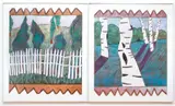 Two Landscapes one with Fence by Katrin Braun, 1984, oil stick and pastel on black paper, offered May 2020