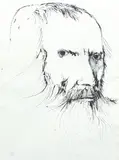Leonard Baskin, Bearded Artist (Hendrik Goltzius or Leonardo Da Vinci), 1963, ink drawing on hand made paper