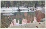 April in Tahoe, 1985, reduction color by Gordon Mortensen, woodcut, offered May 2020