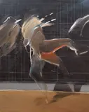 The Winter Games by Chuck Olson, 1980, oil and pencil on canvas, offered May 2020