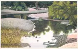 Oak Creek, 1984, reduction color by Gordon Mortensen, woodcut, offered May 2020