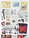 (American, born 1948), Prehistoric Post Office by C. T. Chew, 1980, lithograph printed in colors with collaged printed paper labels and mixed media, offered May 2020