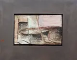 Untitled Studio Support by Robert Robinson, oil on roofers paper and carbon steel, offered May 2020