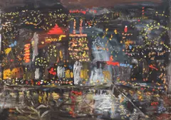 Yitzel Chayot, Pittsburgh at Night, oil on canvas
