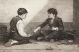 Frederick Dielman, The Mora Players, etching, 1883