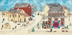 Untitled by Doris Hackenberger, acrylic on canvas, depicting Amish life, 12 by 24 inches, in a wooden, offered Mar 2020