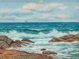 coastal depiction by Ludwig Heitmuller, oil on board, measuring 18 by 24 inches, offered Mar 2020