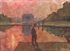 Child Near Lincoln Memorial at Twilight by Sam Sargent, oil on canvas, offered Mar 2020
