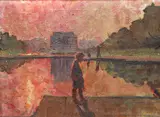 Child Near Lincoln Memorial at Twilight by Sam Sargent, oil on canvas, offered Mar 2020