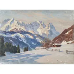 Alpine Winter Landscape by Erwin Kettemann, oil on canvas, [approximate dimensions - canvas: 27 5/8" H x 37 1/2" W], offered Nov 2025