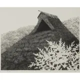 Tanaka Ryohei, Untitled (Thatched House with Blossoming Tree), 1995, etching, [approximate dimensions -