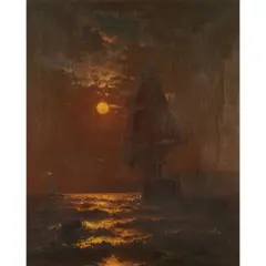 Mauritz de Haas, Moonlight Seascape with Sailboat, 1878, oil on canvas, [approximate dimensions -