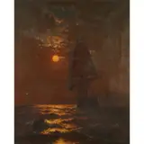 Mauritz de Haas, Moonlight Seascape with Sailboat