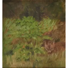 Grace Hudson, Fox in Shrubs, oil on canvas, [approximate dimensions -
