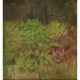 Grace Hudson, Fox in Shrubs, oil on canvas, [approximate dimensions -