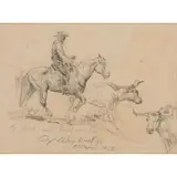 Olaf Wieghorst, Cowboy with Bulls, graphite on paper, [approximate dimensions -