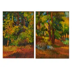 Otis Oldfield, two, oils on board, (i) "Loggers' Reject," #944